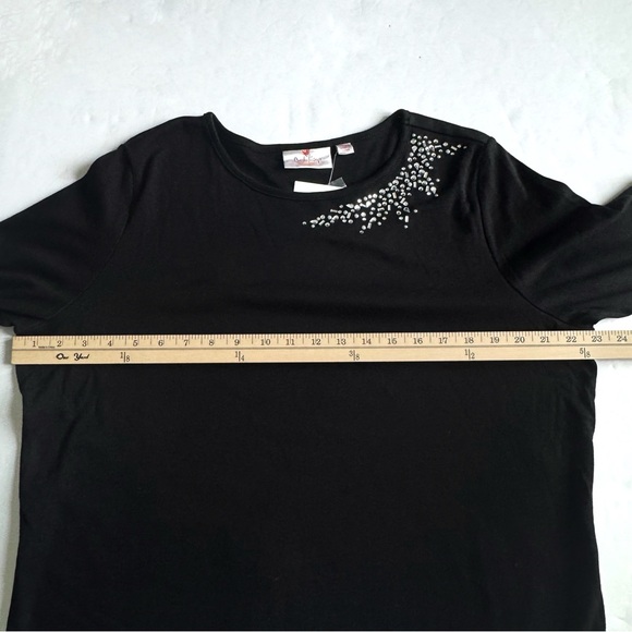 Quacker Factory Embellished Tshirt Womens Large Black Jewels Rhinestones NEW - Picture 9 of 12